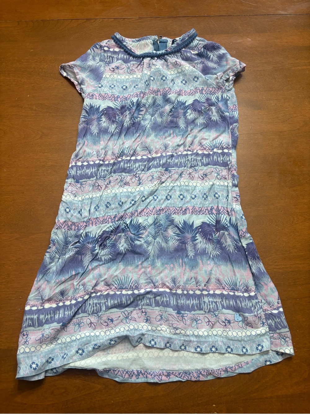 Girls' Short Sleeve Casual Dress in Lavender Palm Print